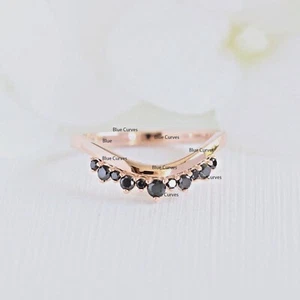 Black Diamond Chevron Design Ring Solid 14k Rose Gold Handmade Fine Jewelry - Picture 1 of 3