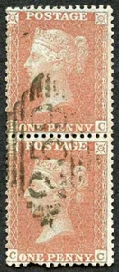Penny Red Star (BC/CC) Wmk LC perf 14 Vertical Pair Single Irish Cancel - Picture 1 of 1