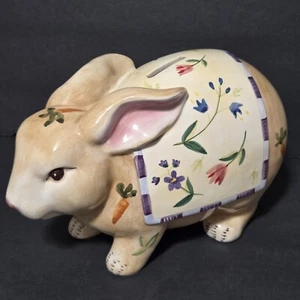 Lefton handbemalte Hase Kaninchen Bank #17585 Blumen Karotten Keramik Ostern RAR - Bild 1 von 14
