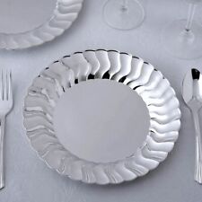 9" Silver Party Plastic Plates with Flared Rim Disposable Tableware Wedding SALE