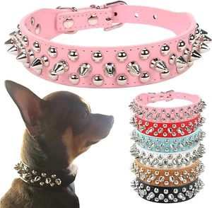 Spiked Dog Collar Pink Soft Pu Leather Funny Mushrooms Rivet Spike Studded Puppy - Picture 1 of 7