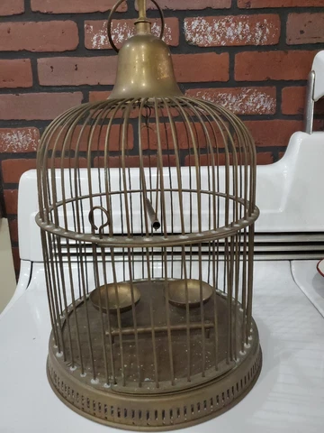 VTG  BIRD CAGE LARGE BRASS ORNAMENTAL DOME TOP BOWLS SWING PERCH 17 1/2"H x 12"D Cover