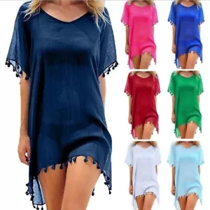 2024 Damen Kleidung Rundhals Quaste Kleider Locker Strand Cover-ups Freizeit - Bild 1 von 22