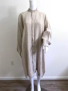 Camisa túnica Henley ESKANDAR avena 100 % lino fino relajado 15" ventilación talla 1 O/S - Imagen 1 de 9
