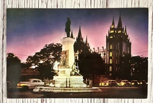Brigham Young Denkmal bei Nacht, Salt Lake City, Utah Postkarte - Bild 1 von 4
