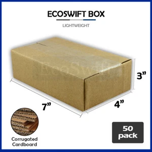 50 7x4x3 EcoSwift Cardboard Packing Moving Shipping Boxes Corrugated Box Cartons - Picture 1 of 6