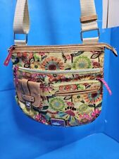 LILY BLOOM Crossbody Purse Bag Floral Colorful Canvas Leather Zipper Pockets 