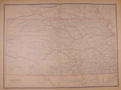 Mapa ferroviário e rural 1884 ~ KANSAS FRONTIER ~ S&H grátis (19x24)-#23 - Imagem 1 de 2