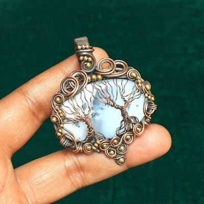 Pingente de pedra preciosa opala dendrito envoltório fio de cobre presente árvore feito à mão N397 - Imagem 1 de 4