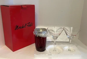 Neiman Marcus Red Bling Glass Martini Glasses Set Of 2 and One Red Glass Shaker - Picture 1 of 10