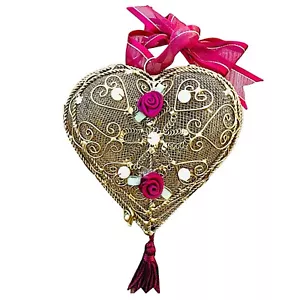 PIER 1 IMPORTS Potpourri Rose Metal Mesh Wire Ornament Heart Shape - Picture 1 of 7