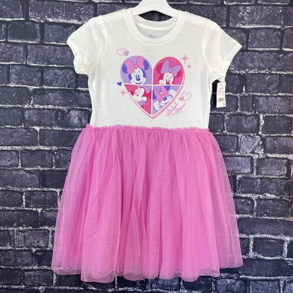 Minnie Mouse Girl's Large 10 12 Disney White Pink Sleeveless Tulle Dress