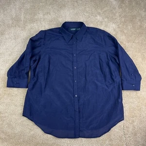 Lauren Ralph Lauren Womens Button Shirt 2X Navy 3/4 Sleeve silk blend sheer - Picture 1 of 12