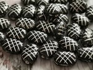 Czech glass pressed beads large black oval 13 x 9 mm pack of 15
