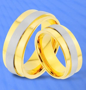 2 Ringe Trauringe Eheringe Partnerringe , Gold Platiert , GRAVUR GRATIS , JE86 - Bild 1 von 2