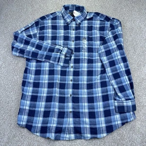 NEW Flannel Button Down Shirt Mens Big Size 2XLT Blue Plaid Long Sleeve - Picture 1 of 16
