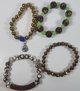 Assorted Lot Of 4 Beaded Bracelets Brown Gray Charm Handmade Jewelry - Picture 1 of 7