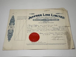 1919 Jeffree Line Limited Share Certificate Shipping Company ? 100 x £1 - Picture 1 of 5
