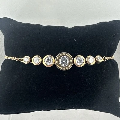 Michael Kors women's stainless steel gold tone slider bracelet w Crystal accents - Image 1 of 4