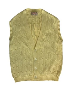 Vintage Alan Paine Cardigan Sweater Vest Canary Yellow 42” Cotton England Knit - Picture 1 of 7