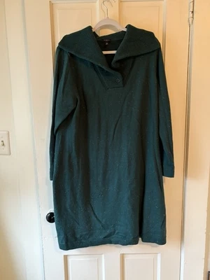 Talbots Women's Sweater Dress Green Fleck With Johnny Collar. 2x - Image 1 of 4