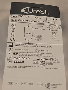 UreSil TC600 Optimus Gravity Drainage Bag 600ml New in Sealed Package - Picture 1 of 1