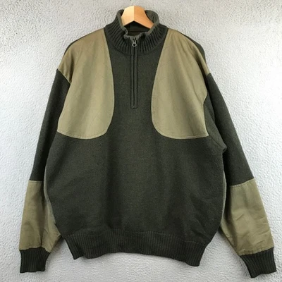 Suéter de caza de lana con cremallera 1/4 verde marrón para hombre talla L Foto 1 de 4