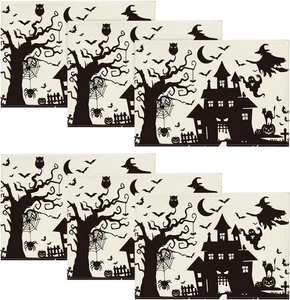 Halloween Placemats Haunted House Witch Ghost 12x18" Fall Decor 6 PCS - Picture 1 of 6