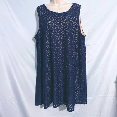 Vestido de encaje azul y beige Perceptions talla 20W Foto 1 de 3