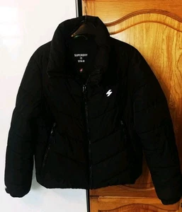 Superdry Sport Womens Hoodless Black Puffer Jacket Coat Size 10 Excellent - Picture 1 of 7