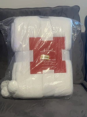 Plush Pom Pom Blanket White  - Image 1 of 2