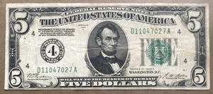1928A $5 FRN ~ CLEVELAND [] NUMERIC 4 SEAL [] FR.1951-D [] SN# D 1104 7027 A - Picture 1 of 3