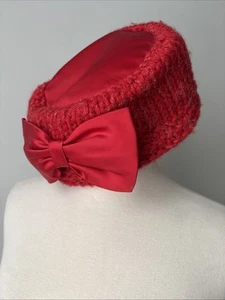 Vintage 50s Red Pillbox Hat GORGEOUS - Picture 1 of 6