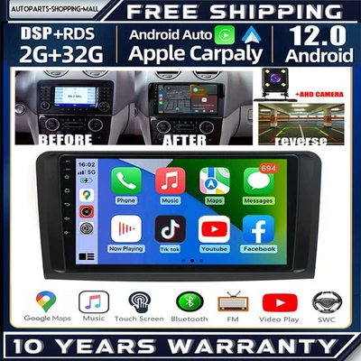 RADIO COCHE ESTÉREO GPS CARPLAY ANDROID 12 PARA MERCEDES BENZ ML350 GL320 2007 2009 Foto 1 de 4