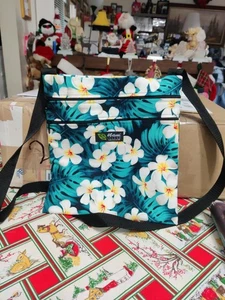 Nani Island Hawaii Maui Canvas Zip Crossbody Bag Med Blue White Plumeria Flowers - Bild 1 von 7