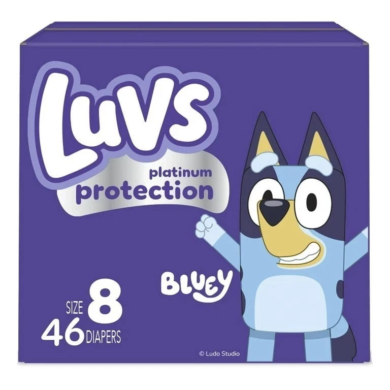 Одноразовые детские подгузники Luvs Platinum Protection Bluey Edition размер 8, 46 штук - Изображение 1 из 1
