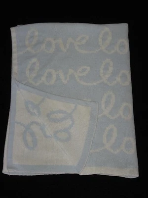 Nordstrom Baby Blanket Blue White LOVE Chenille Plush 2015 - Image 1 of 4