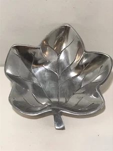 Vintage Pewter Silver Leaf Bowl Dish Tray Made in India Fall Thanksgiving Decor - Picture 1 of 8