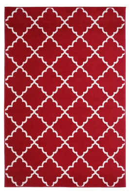 Alfombra geométrica moderna enrejado contemporáneo roja - 635 Foto 1 de 4