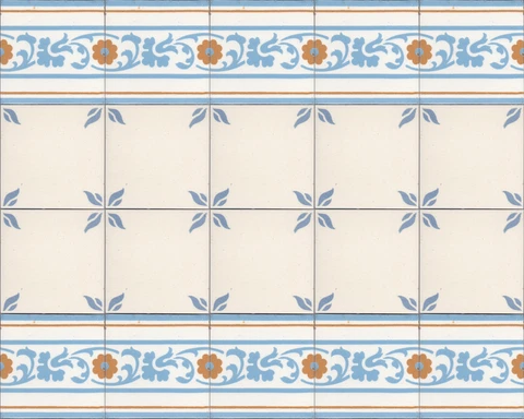 Original antique 3 meter reclaimed wall 80 tiles Art Nouveau Cottage flowers Cover