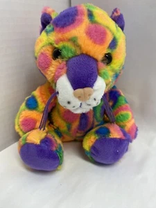 Leapard Cat Tie Dye Neon Multicolored Plush Sitting 8 In #1 - Picture 1 of 4
