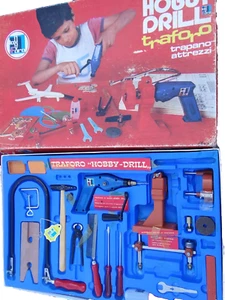 Hobby Drill Traforo Kinder Werkzeug Kasten Bohrer Set Altes Spielzeug 70er OVP - Picture 1 of 5