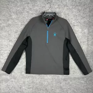 Spyder Pullover Mens Medium Gray 1/4 Zip Core Sweater Knit Fleece Jacket - Picture 1 of 12