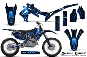 HONDA CRF 450 CRF450 2013-2015 GRAPHICS KIT CREATORX DECALS SKULL CHIEF BLUE NP - Picture 1 of 1
