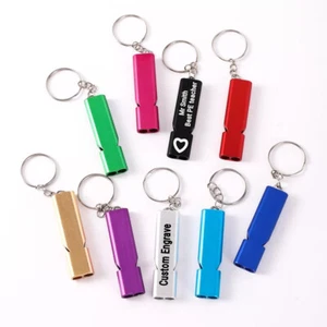 Whistle Personalised Engrave Hiking Camping Football Sports Silver Keyring Rugby - Picture 1 of 3