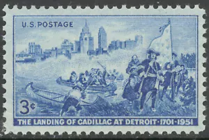 Scott 1000, the 1951 3¢ Landing of Cadillac at Detroit Issue - MNH - Picture 1 of 1
