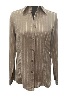 ETRO Blouse 44 IT / 6 US Shirt Cotton Woven Stripe Brown Beige As New - Picture 1 of 6