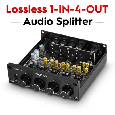 4-way Lossless Analog Audio Switcher Box RCA Splitter VOL Control for Amplifiers - Image 1 of 4