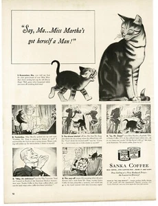 1939 Sanka caffè gatto gattino cartone animato fumetto arte stampa d'epoca pubblicità - Foto 1 di 1