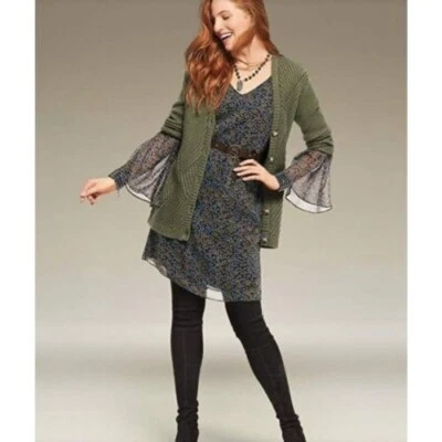 CAbi 3648 Floral Poise Dress V-Neck Sheer Bell Sleeve Flowy Chiffon Large - Image 1 of 4